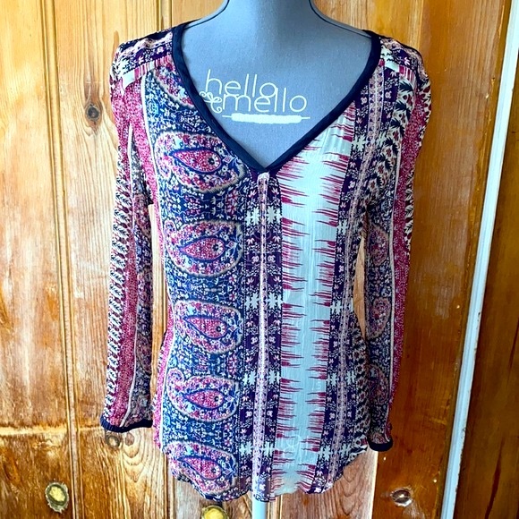 🌈Lucky Brand Boho Sheer Top blue w/ purple🌈 - Picture 2 of 9